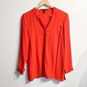 Eileen Fisher Silk Button Down Blouse‎ Top Medium Orange Coral Office